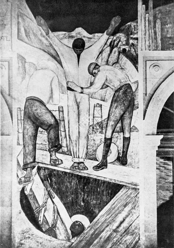 Rivera, Diego (Artist). Exit from the Mine. Fresco, 1923 | Lalit Kala Contemporary, April 1972 | Painting | FineArts | 00535279