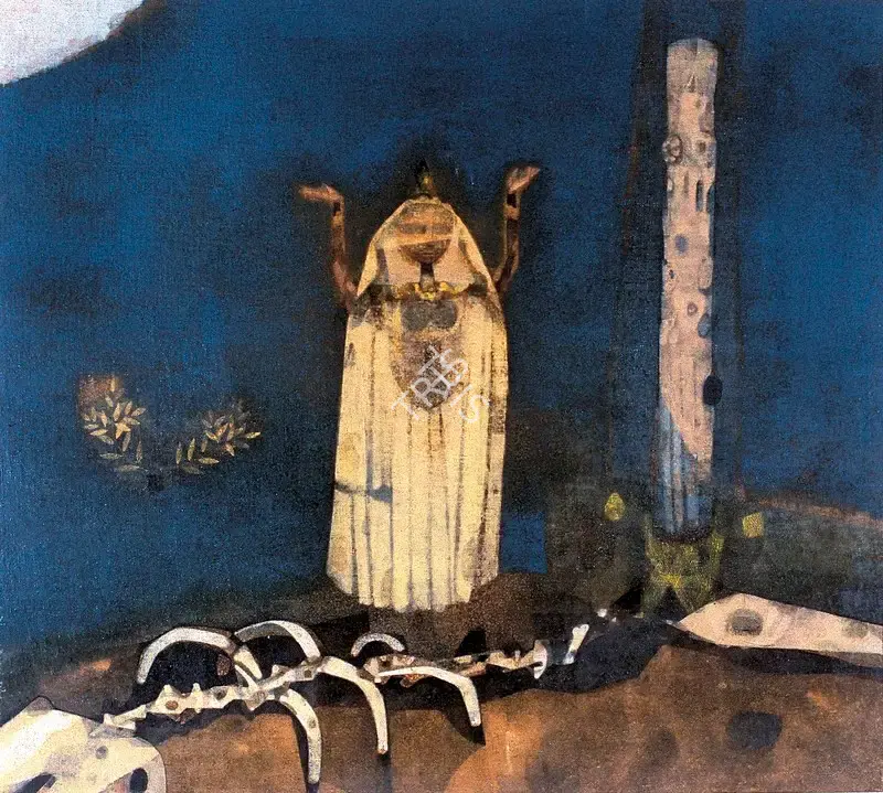 Pyne, Ganesh (Artist). Before the Pillar, 1972 | Painting