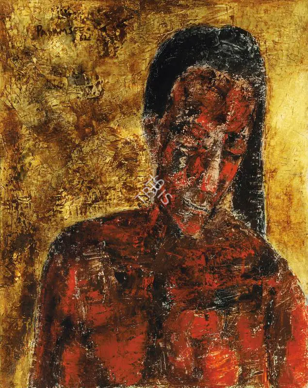 Padamsee, Akbar (Artist). Jeune femme aux cheveux noirs, la t te inclin e. Oil on canvas, 1962 | Painting | FineArts | 00337722