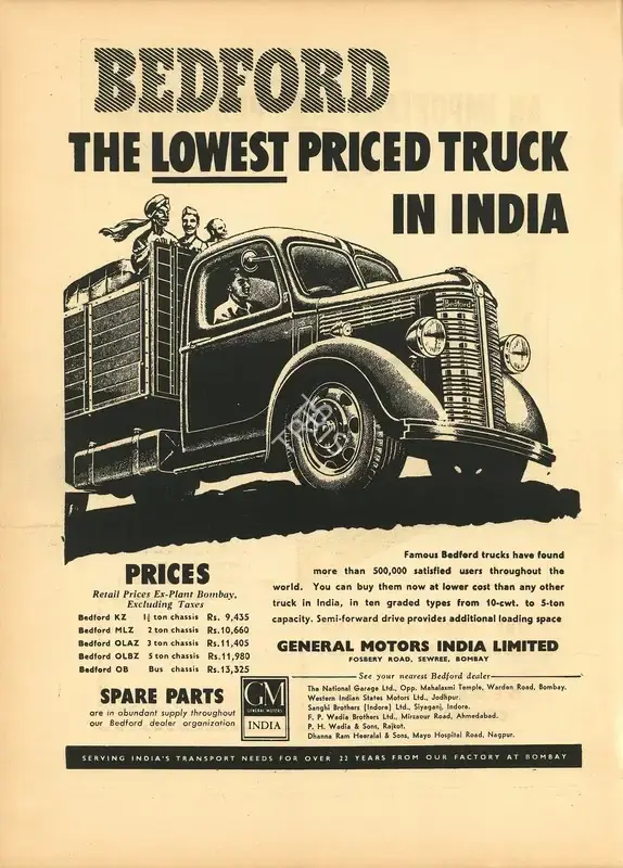 General Motors India (Advertiser). Bedford, 1950 | Advertisement