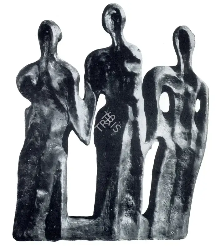 Dhanapal, S. (Artist). Three Figures. Bronze, 1961 | Marg, December 1962 | Sculpture | FineArts | 00674918