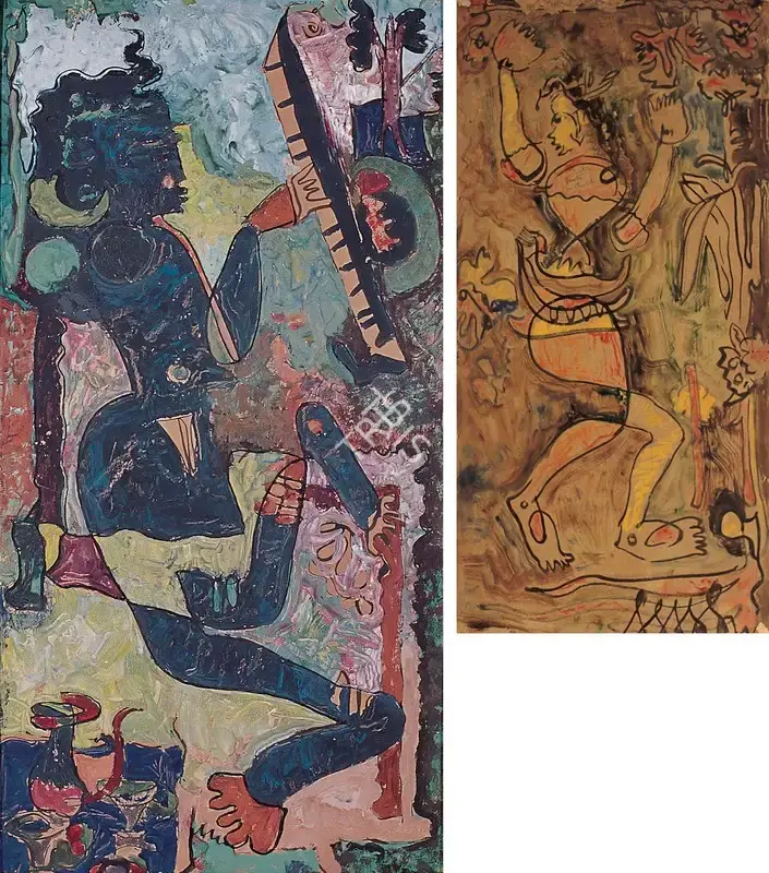 Samant, Mohan (Artist). Woman With Sitar, 1955 | Painting