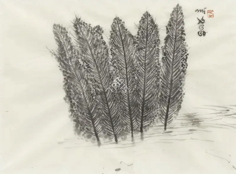Bose, Nandalal (Artist). Untitled (Five Trees), n.d. | Drawing