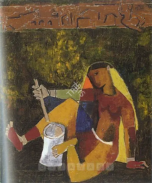 Husain, M.F. (Artist). Village Woman. Oil on canvas, 1954 | Painting | FineArts | 00576010