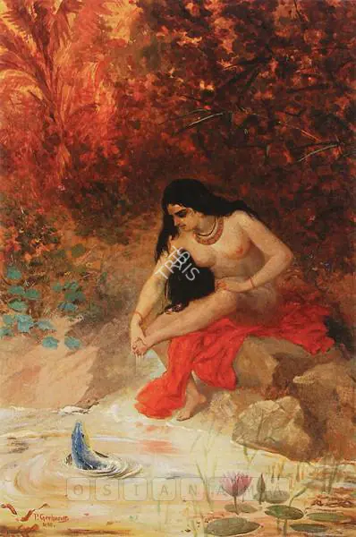 Gerhardt, P. (Artist). Girl Bathing At A Stream. Oil on canvas, 1898 | Painting | FineArts | 00375961