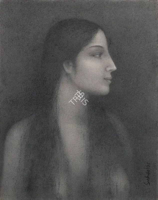 Roy, Suhas (Artist). Profile (Radha). Oil and charcoal on canvas, 1995 | Painting | FineArts | 00418662