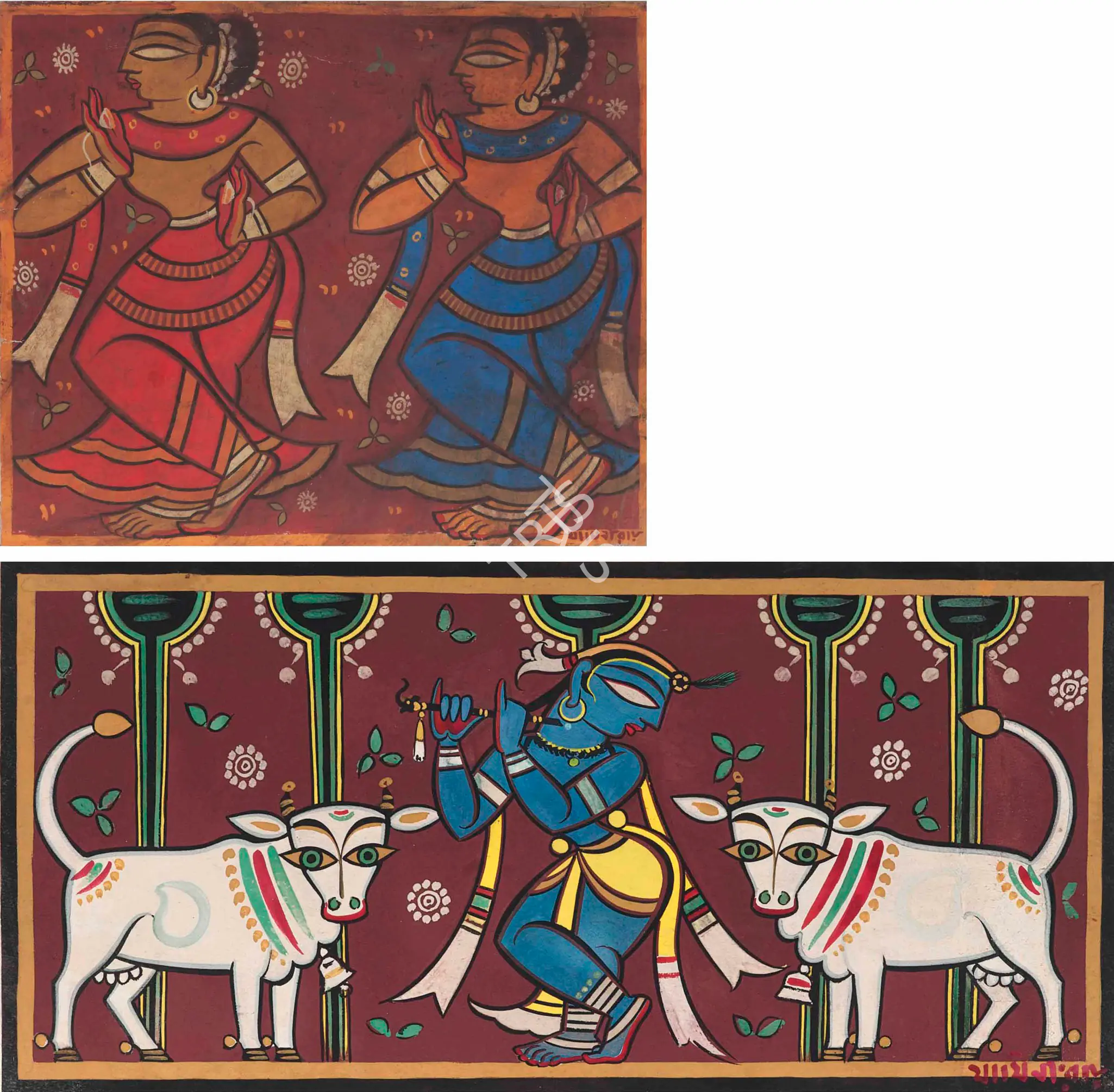 Roy, Jamini (Artist). Untitled (Dancers). Gouache on card, After 1915 | Painting | FineArts | 00645647