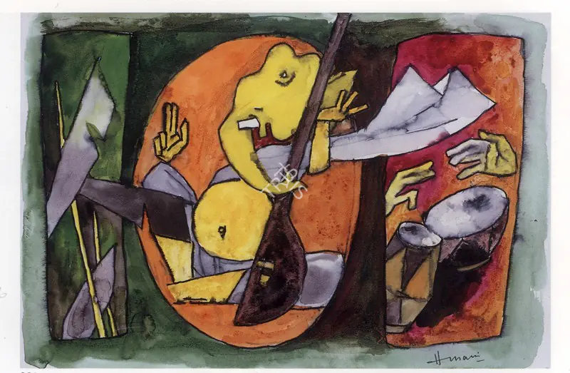Husain, M.F. (Artist). Ganesha Table Singer, n.d. | Painting