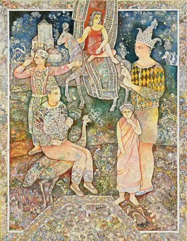 Burman, Sakti (Artist). Gathering of The Comedians. Oil on canvas, 2001 | Painting  | 00868441