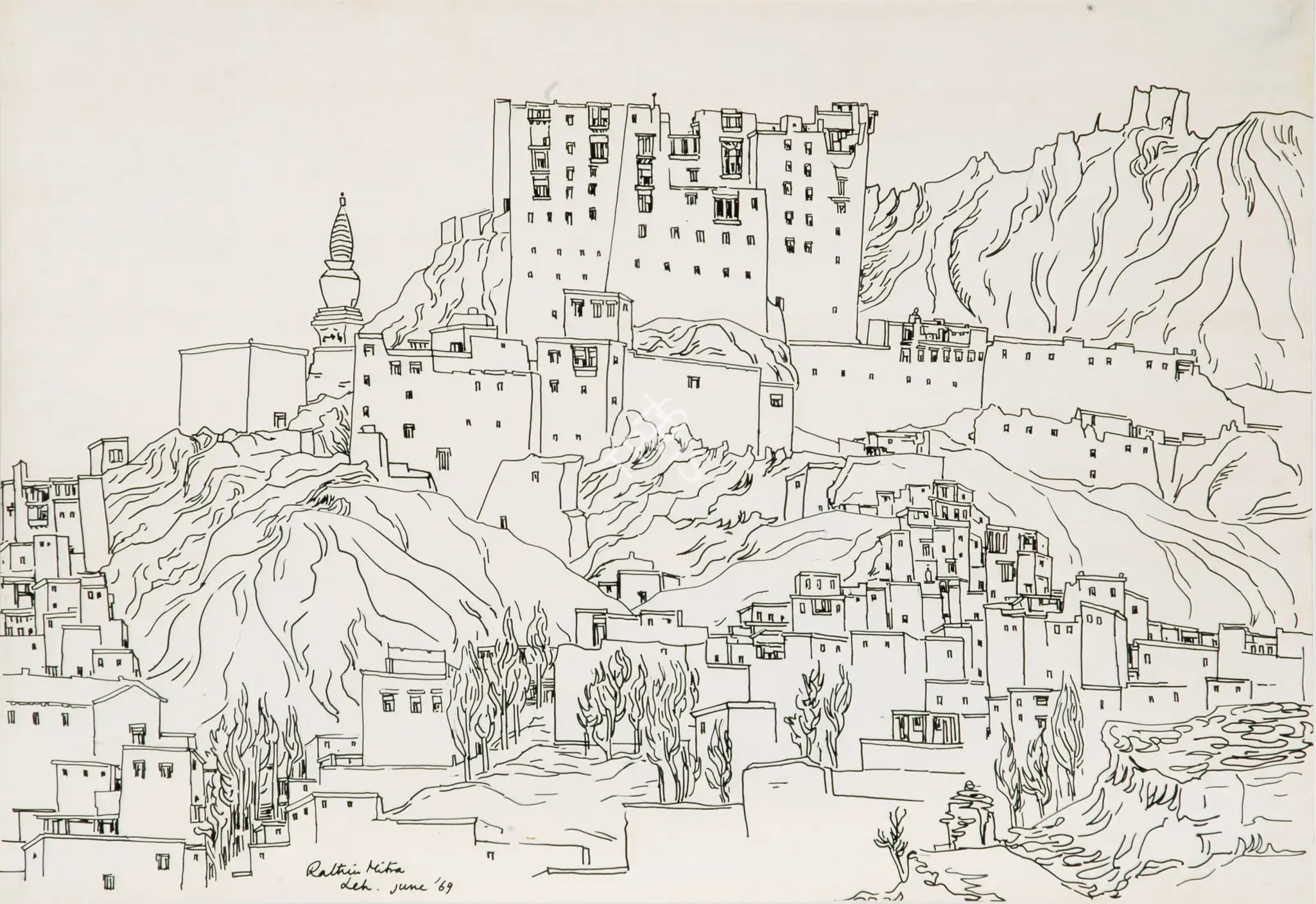 Maitra, Rathin (Artist). Leh, 1969 | Drawing