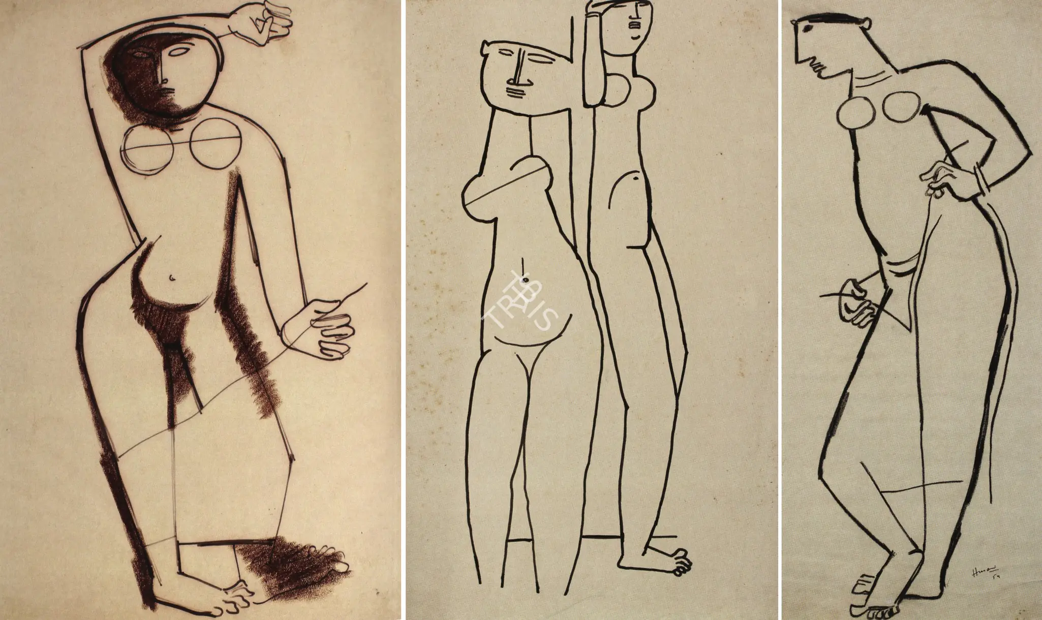 Husain, M.F. (Artist). Drawing From The Khajuraho Series, 1954 | Drawing