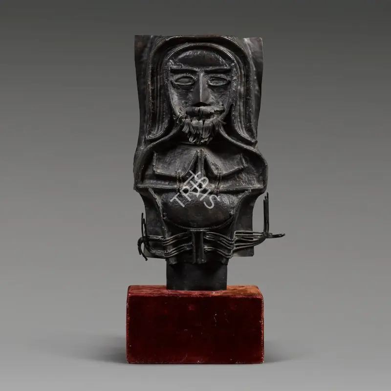 Janakiram, P.V. (Artist). Head of Christ. Oxidized copper dipped in silver, c.1974 | Sculpture  | 00867784