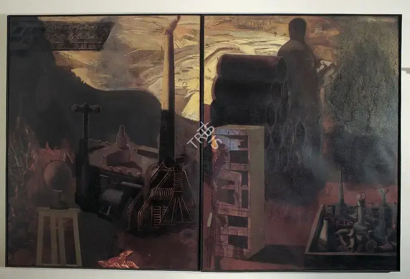 Sharma, Nataraj (Artist). New Housing Society at the Outskirts of the City. Oil and charcoal on canvas, 1996 | Painting  | 00877505