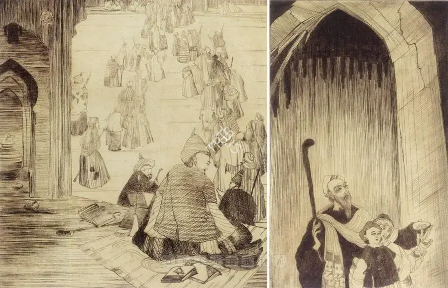 Chughtai, M.A.R. (Artist). Sacred Stairs. Etching on paper, n.d. | Graphic Art | FineArts | 00598454