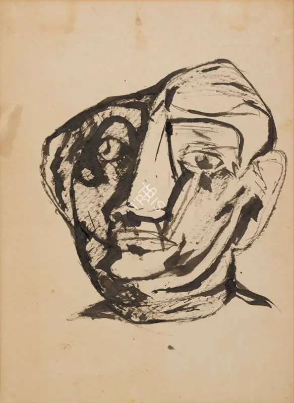Mehta, Tyeb (Artist). Head (Study for Sculpture). Ink on paper, 1955 | Painting | FineArts | 00357364