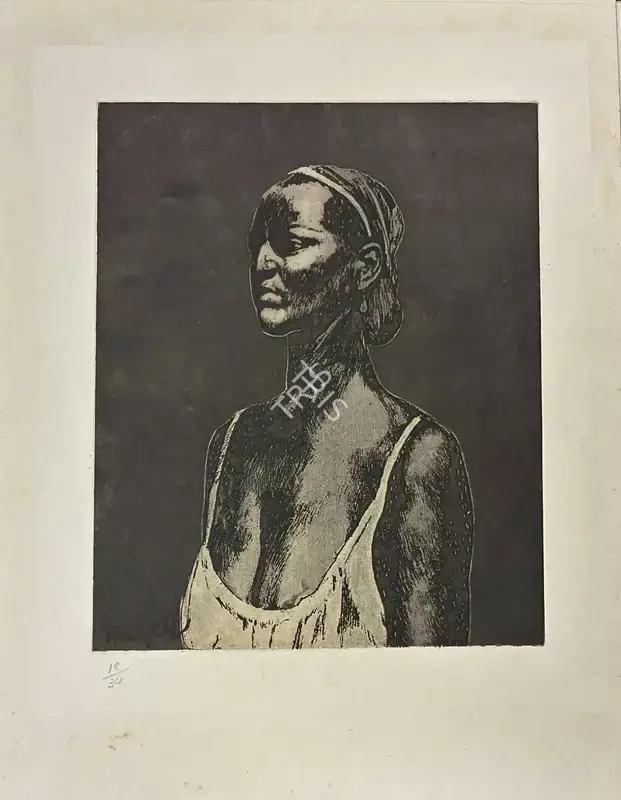 Bhattacharjee, Bikash (Artist). Untitled (Woman). Etching; Edition 18/30, circa 1980 | Graphic Art | EconomicsArt | 00872307