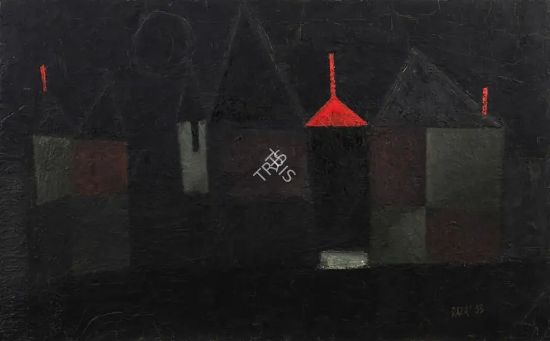 Raza, S.H. (Artist). Untitled (Blackscape). Oil on board, 1953 | Painting | FineArts | 00362996