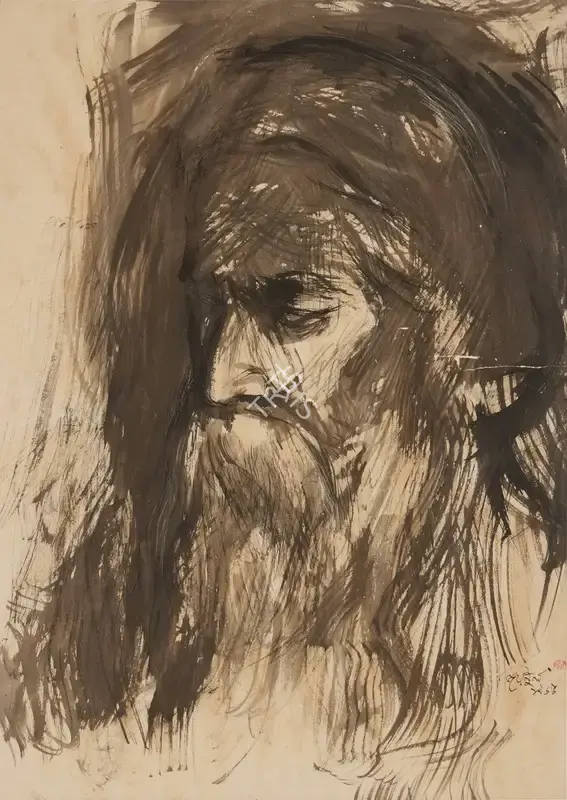 Abedin, Zainul (Artist). Untitled (Portrait of Rabindranath Tagore). Ink and wash on paper, 1965 | Painting | EconomicsArt | 00872727