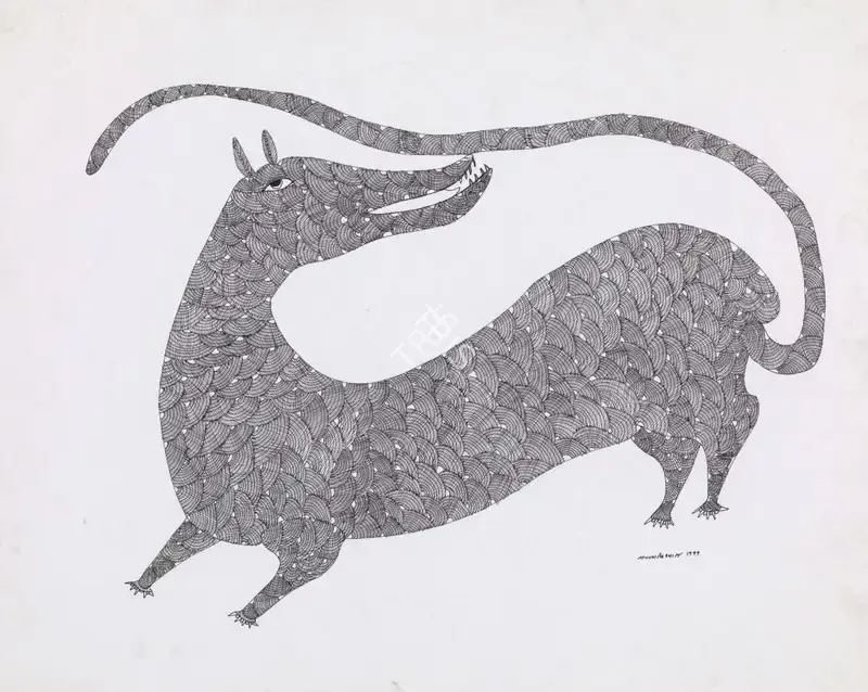 Shyam, Jangarh Singh (Artist). Untitled (Gond Art). Pen and ink on paper, 1999 | Drawing | EconomicsArt | 00871509