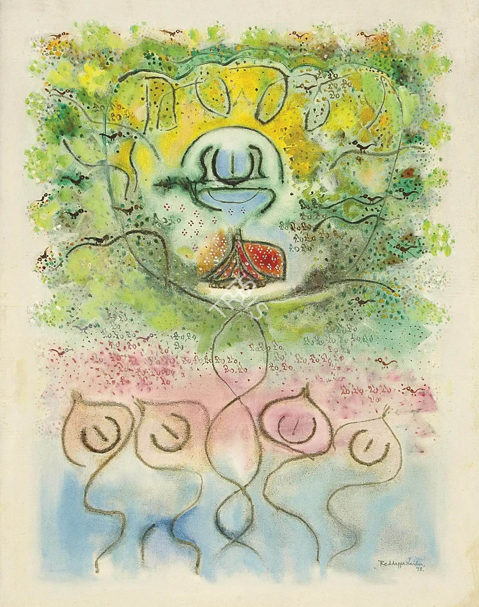 Naidu, Reddeppa (Artist). Krishna & Gopis, 1978 | Painting