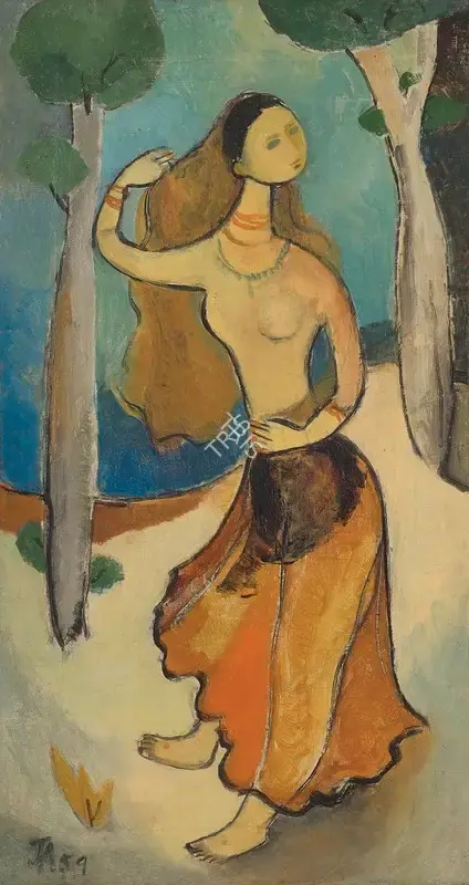 Appasamy, Jaya (Artist). Woman with Flower, 1959 | Painting
