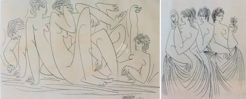Sadequain (Artist). Three Women At Their Toilet, 1964 | Drawing