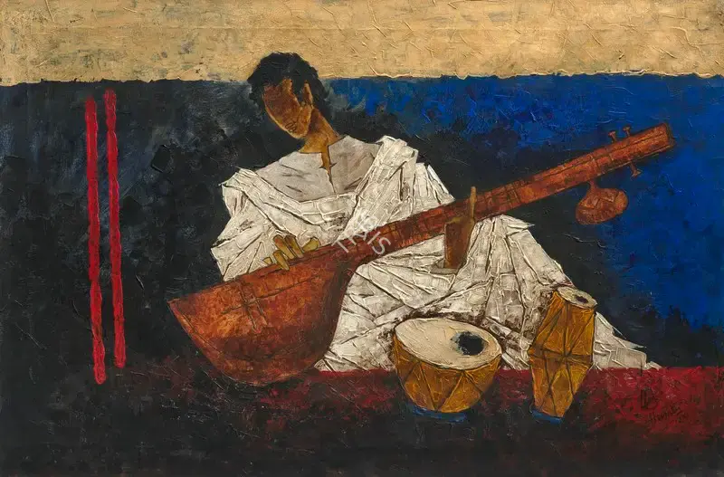 Husain, M.F. (Artist). Untitled (Sitar Player), 1977 | Painting