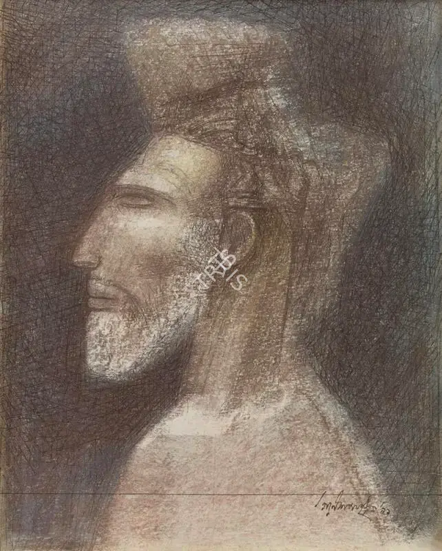 Pyne, Ganesh (Artist). Head of a Man, 1991 | Painting