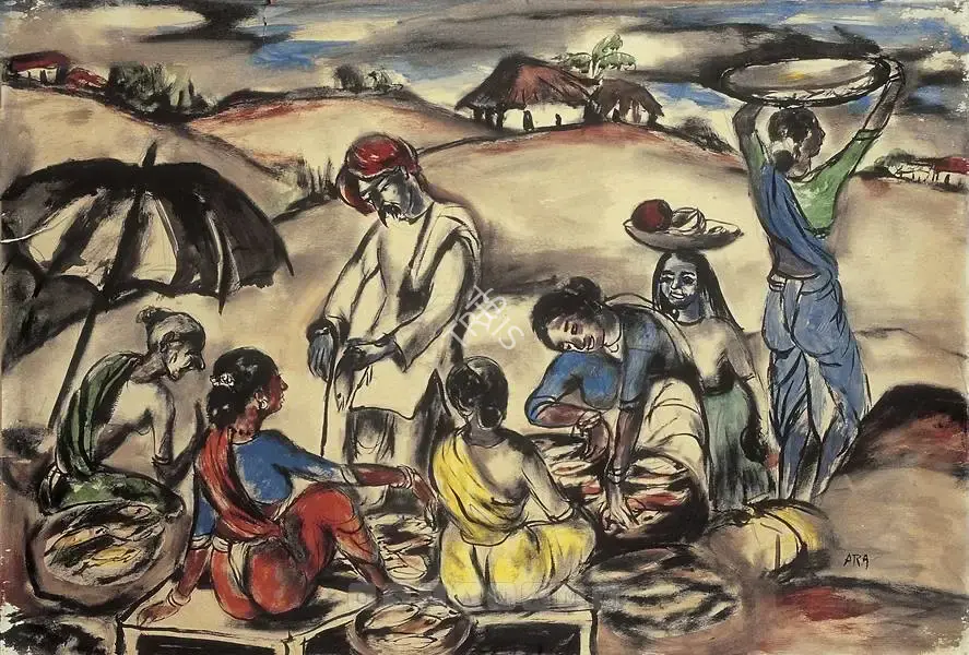 Ara, K.H. (Artist). Village Market, late 1940s | Painting