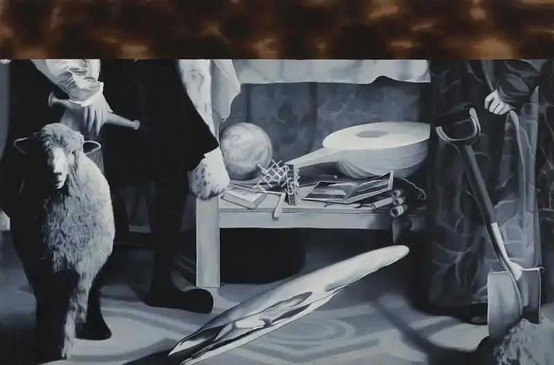 Santhosh, T.V. (Artist). Two Wise Men and their Sheep. Oil on canvas, 2003 | Painting  | 00868108