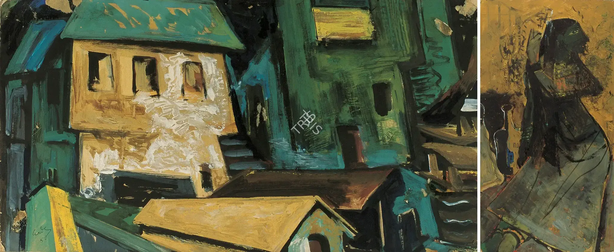 Gade, H.A. (Artist). Houses (Front) & Woman (Verso), 1950, 1953 (verso) | Painting