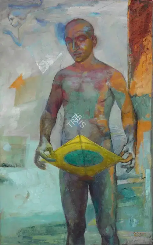 Sud, Anupam (Artist). Untitled (Man with Kite). Oil on canvas, 2000 | Painting | FineArts | 00337440