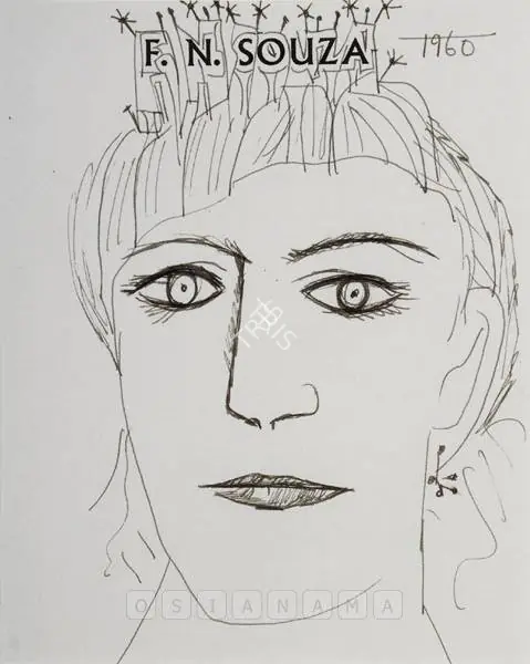 Souza, F.N. (Artist). Head Of A Woman Wearing A Crown, 1960 | Drawing