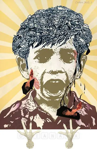 Kallat, Jitish (Artist). Carbin Milk - 3. Acrylic on canvas and painted fiberglass, 2006 | Painting | FineArts | 00755890