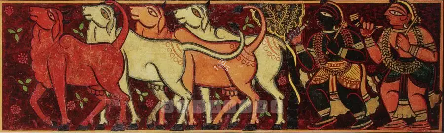 Roy, Jamini (Artist). Krishna And Balaram With Cattle, n.d. | Painting