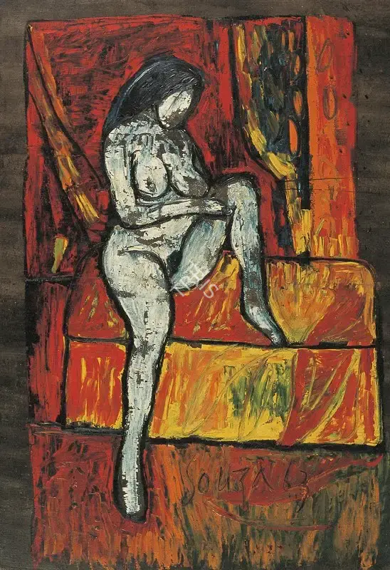 Souza, F.N. (Artist). Nude On Bed, 1963 | Painting