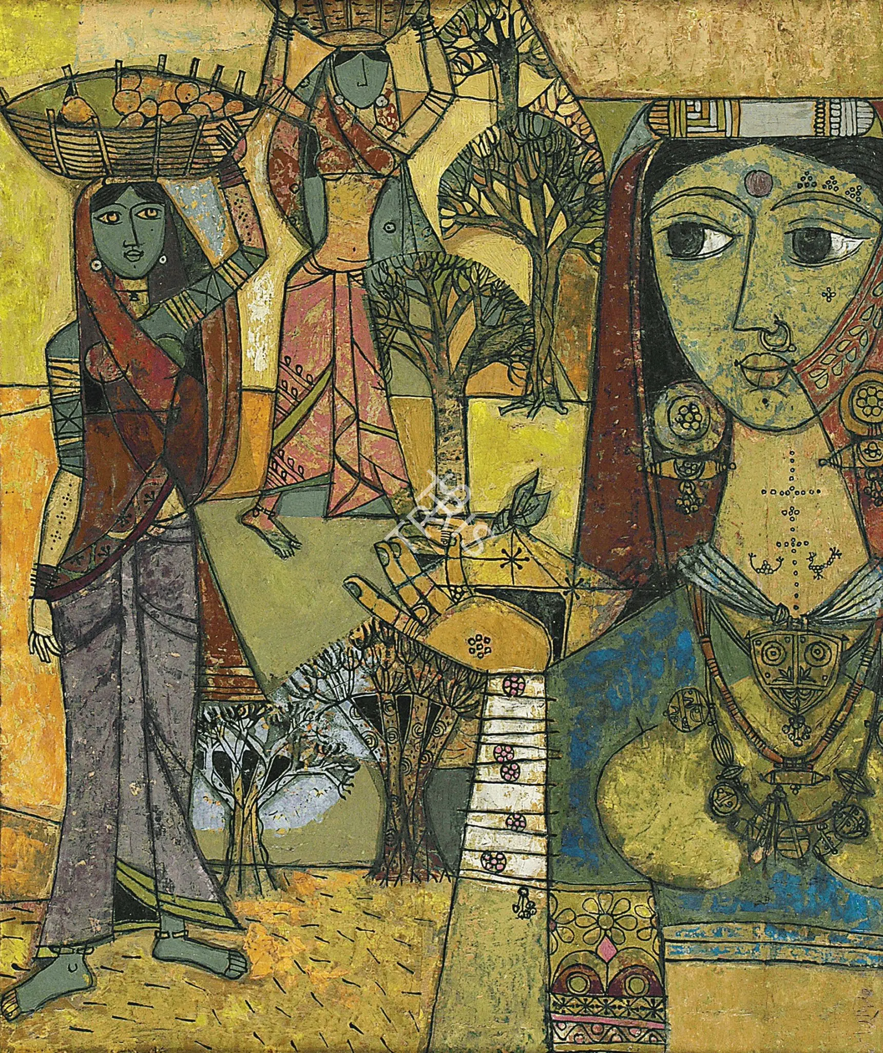 Bhatt, Jyoti (Artist). Women from Saurashtra. Oil and acrylic on board, 1958 | Painting | FineArts | 00900830