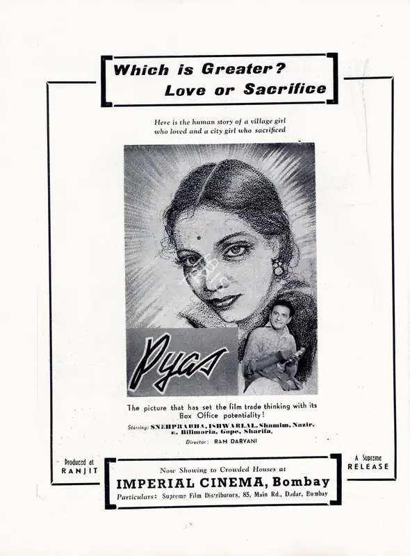 Daryani, Ram (Director), Pyaas, 1941 | Advertisement