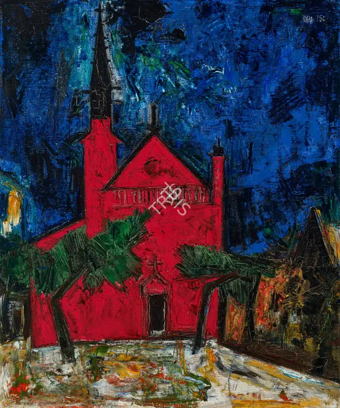 Raza, S.H. (Artist). Untitled (Eglise Rouge), 1956 | Painting