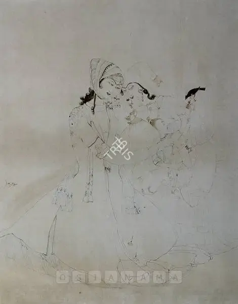Chughtai, M.A.R. (Artist). Two Women And A Child, n.d. | Drawing