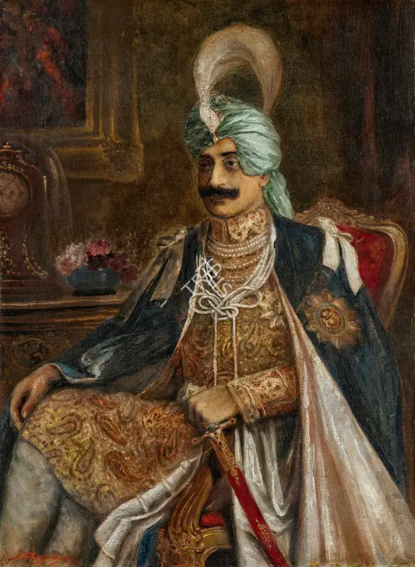Gangooly, J.P. (Artist). Untitled (Portrait of Wasif Ali Mirza, Nawab of Murshidabad). Oil on canvas, circa 1930s | Painting | EconomicsArt | 00869924
