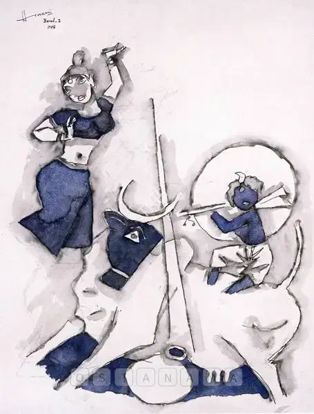 Husain, M.F. (Artist). Krishna With Gopis, 2006 | Painting
