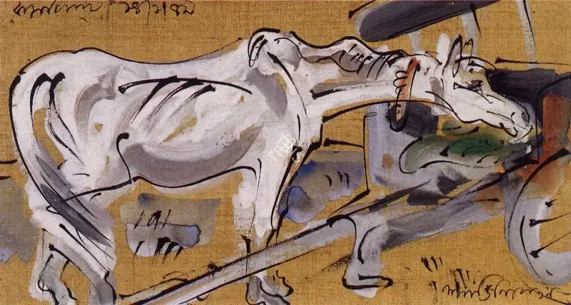 Baij, Ramkinkar (Artist). Horse And Cart, n.d. | Painting