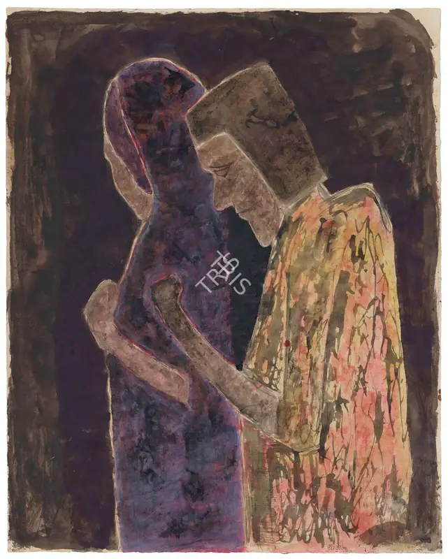 Tagore, Rabindranath (Artist). Untitled (Couple). Mixed media on paper laid on card, c. early 1930s | Painting | FineArts | 00546807