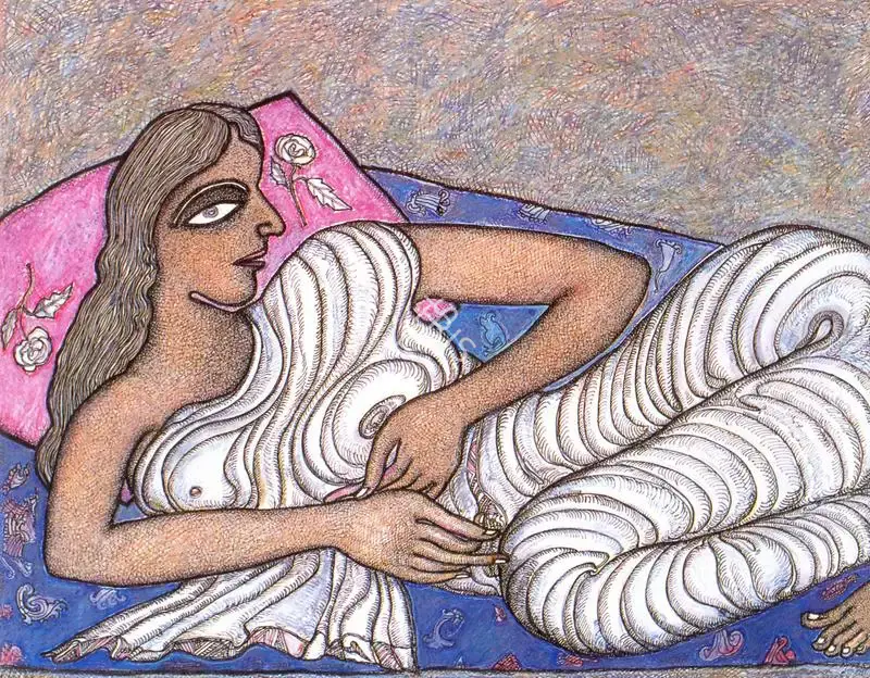 Chowdhury, Jogen (Artist). Woman Reclining, 2001 | Drawing