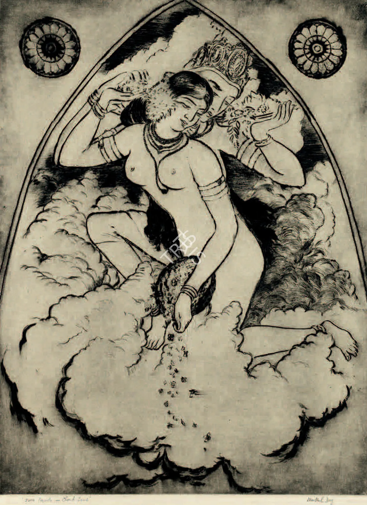 Dey, Mukul (Artist). Siva Parvati In Cloud-Land. Dry point etching on paper, 1939 | Graphic Art | FineArts | 00645540