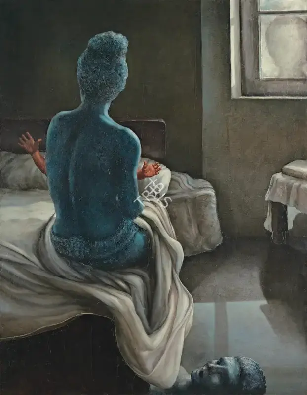 Bhattacharjee, Bikash (Artist). She & The Morning. Oil on canvas, 1974 | Painting | FineArts | 00603394