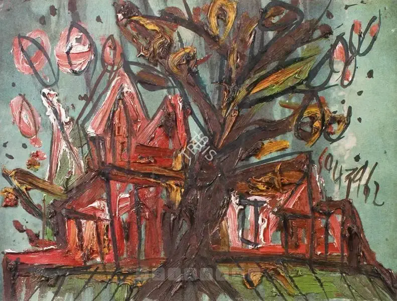 Souza, F.N. (Artist). Red House And Tree, 1962 | Painting