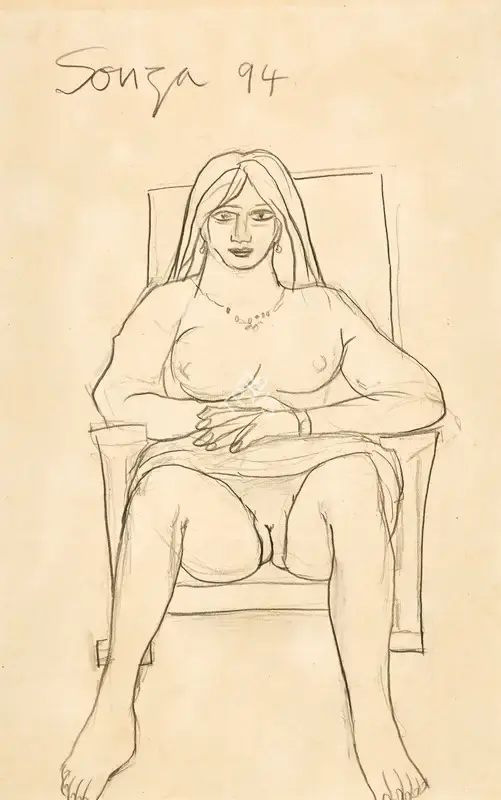Souza, F.N. (Artist). Untitled (Seated Lady), 1994 | Drawing