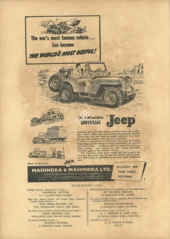 Mahindra and Mahindra (Advertiser). The 4-Wheel-Drive, 1951 | Advertisement